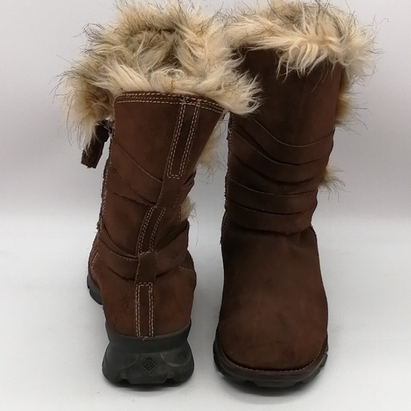 Columbia Boots Womens Snow Boot Chatel Brown Suede‎ Side Zip Faux Fur 7.5 - Picture 6 of 13